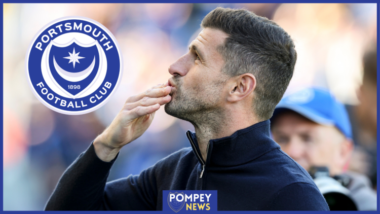 Portsmouth badge and John Mousinho