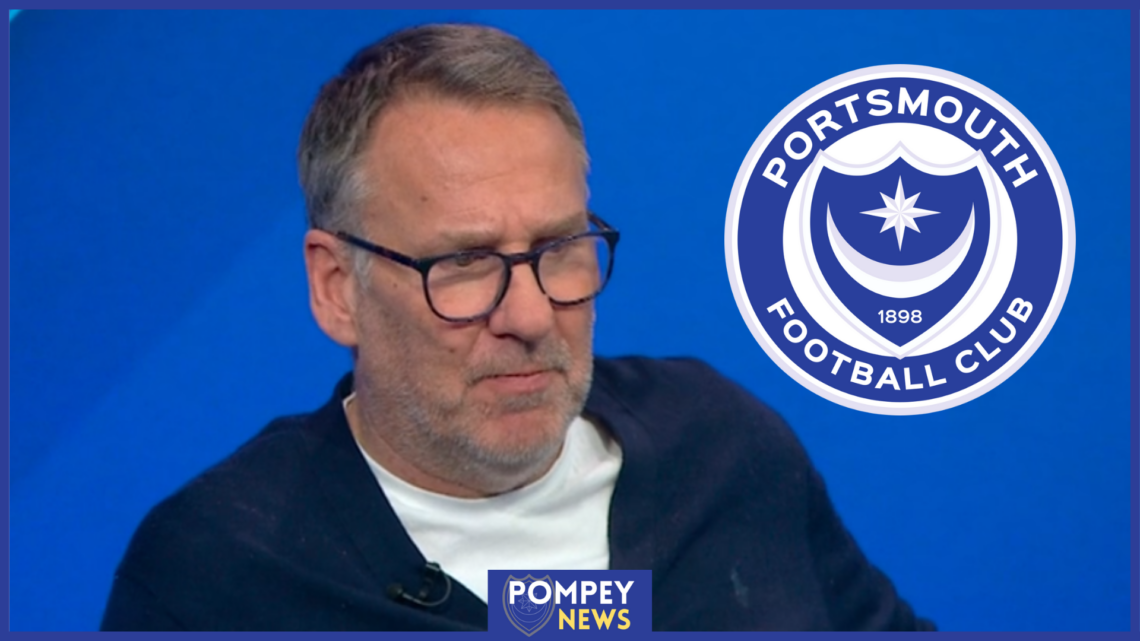 Paul Merson on Sky Sports News and a Portsmouth badge.
