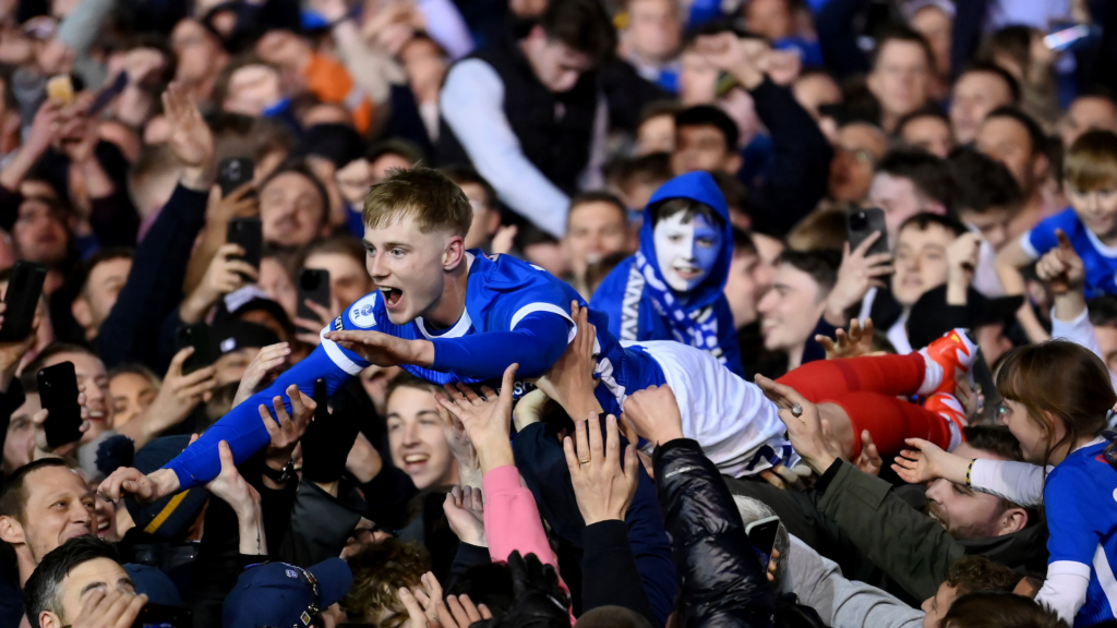 Portsmouth star Paddy Lane crowdsurfs
