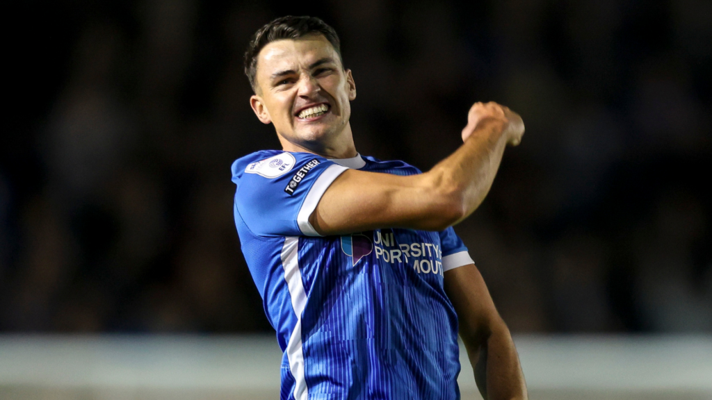 Regan Poole celebrating for Portsmouth.