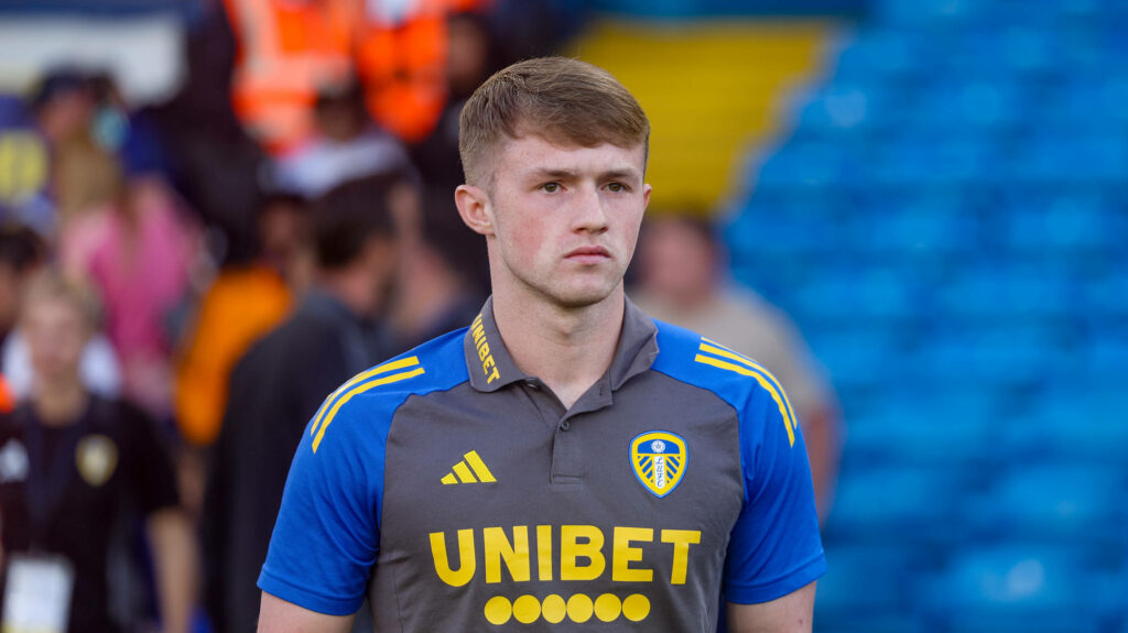 Leeds United v Middlesbrough EFL Cup 14/08/2024. Leeds United forward Joe Gelhardt (30) arrives at the ground during the