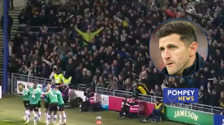 John Mousinho at Portsmouth with Plymouth fans.