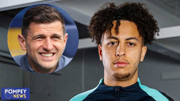 Portsmouth forward Kaide Gordon and John Mousinho