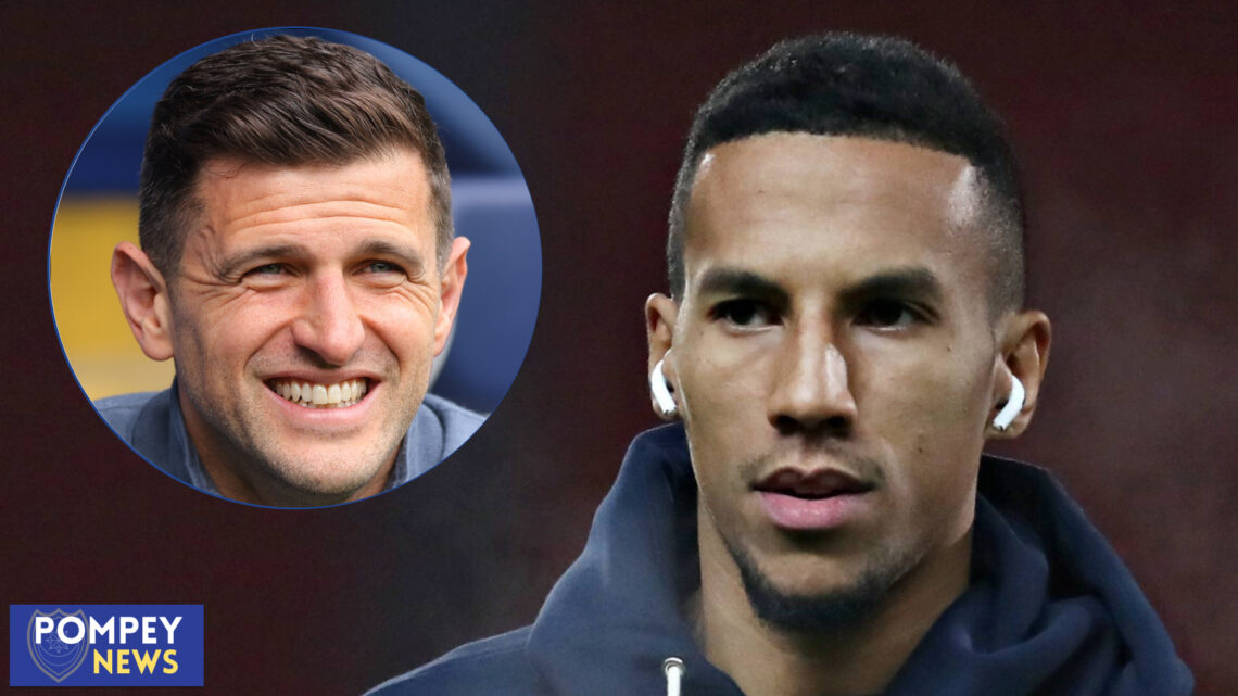 Portsmouth manager John Mousinho and Isaac Hayden