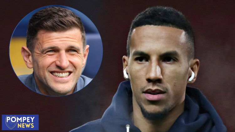 Portsmouth manager John Mousinho and Isaac Hayden