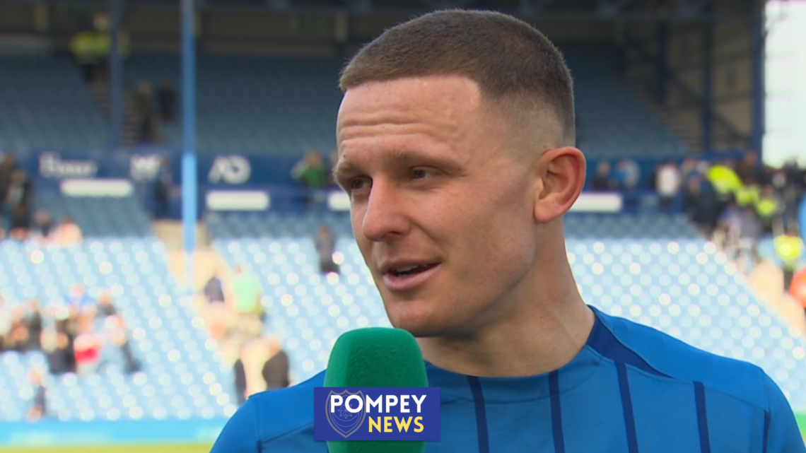 Colby Bishop reacts to Portsmouth's win v Leeds.