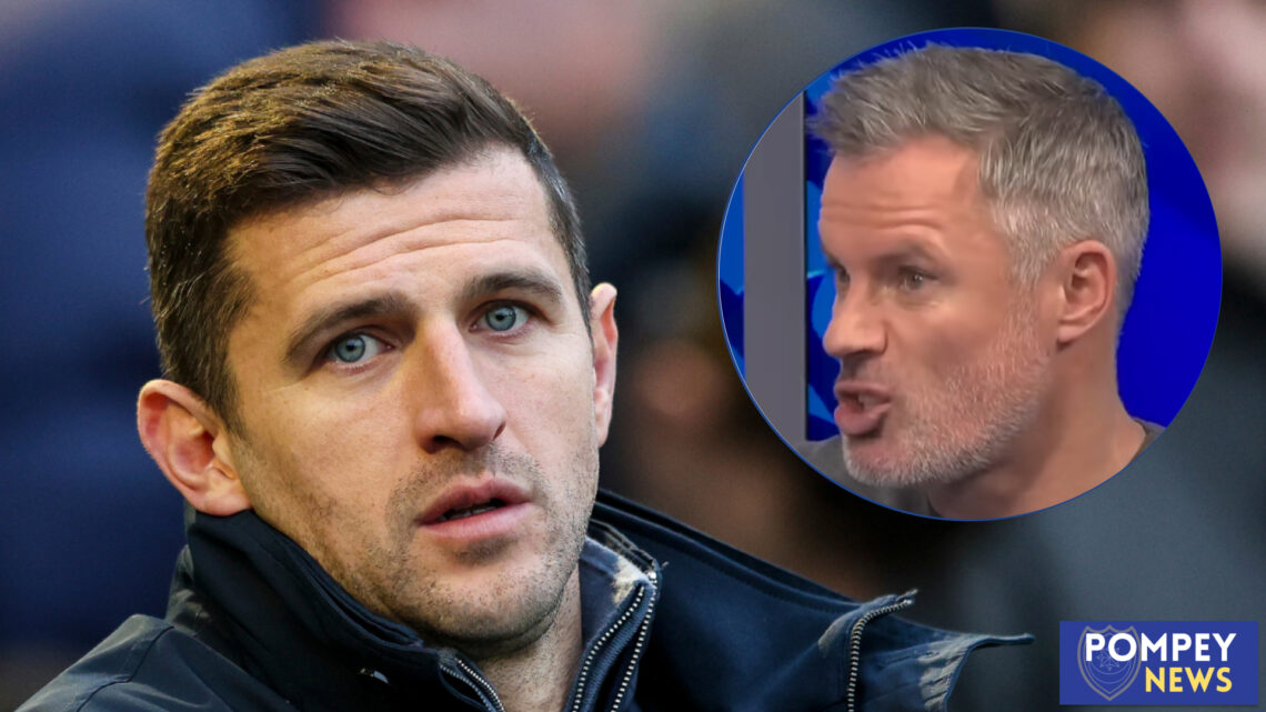Portsmouth manager John Mousinho and Jamie Carrager