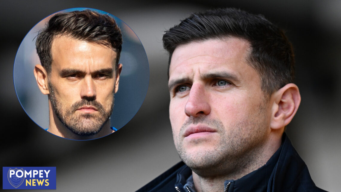 Portsmouth manager John Mousinho and Marlon Pack