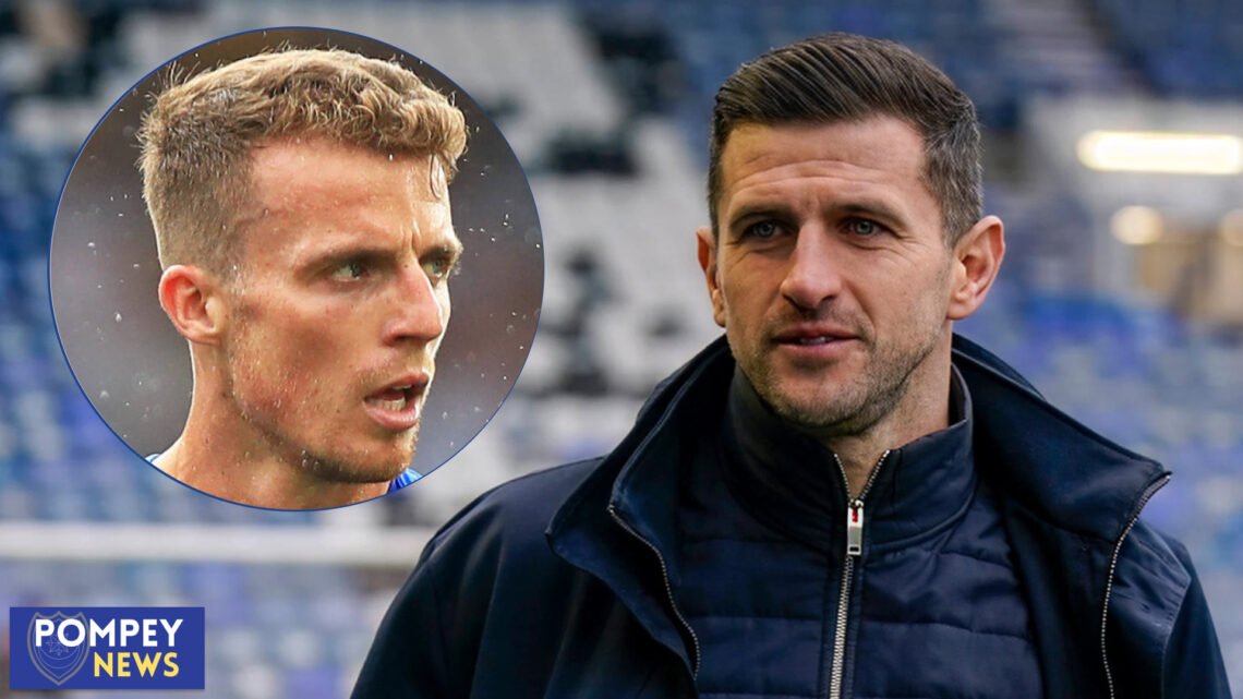 Portsmouth manager John Mousinho and Conor Shaughnessy
