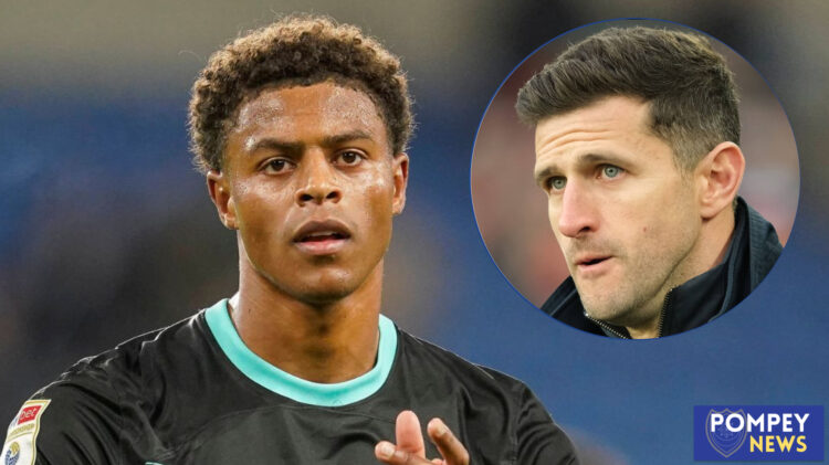 Portsmouth attacker Kusini Yengi and John Mousinho
