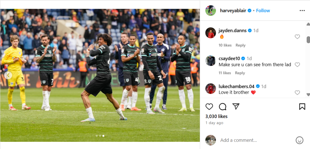 Luke Chambers reacts to Harvey Blair's Instagram post on 27 April 2025.