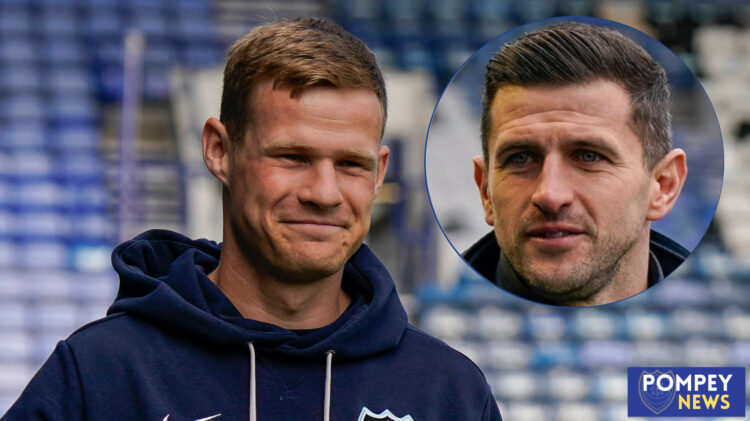 Portsmouth manager John Mousinho and Rob Atkinson