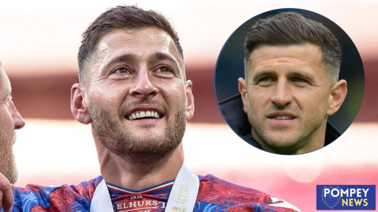 Portsmouth manager John Mousinho and Crystal Palace defender Joel Ward