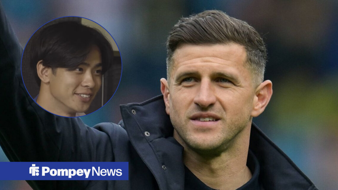 Portsmouth manager John Mousinho and Koki Saito