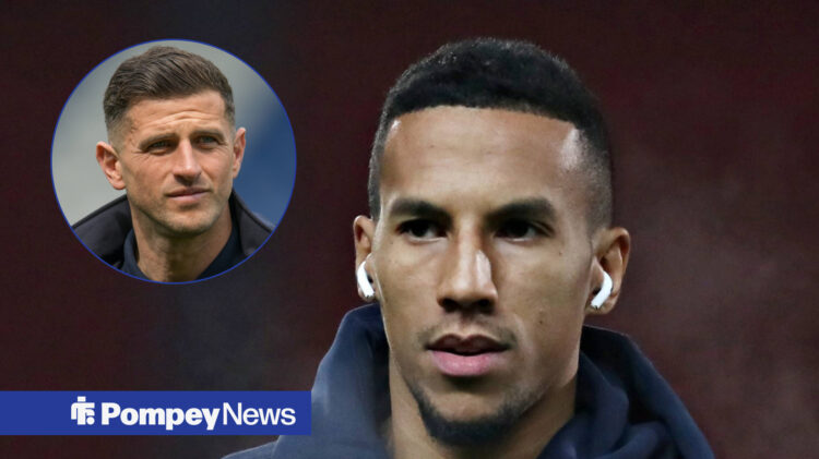 Isaac Hayden during his time at Portsmouth, with John Mousinho in circular frame