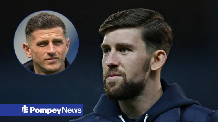 Portsmouth attacker Callum Lang and John Mousinho