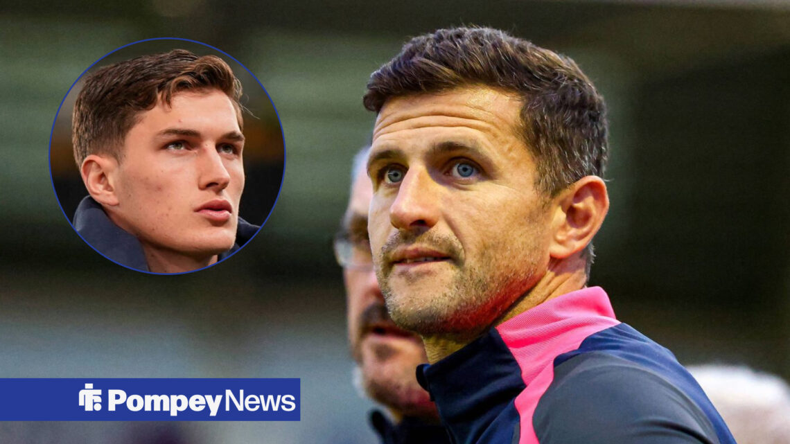 Portsmouth manager John Mousinho and West Ham United midfielder Freddie Potts