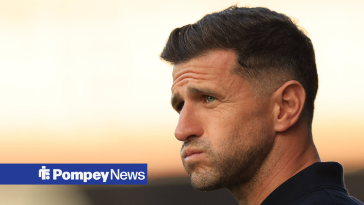 Portsmouth manager John Mousinho looking exasperated