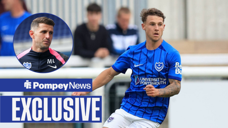 Adrian Segecic plays for Portsmouth while John Mousinho peers over