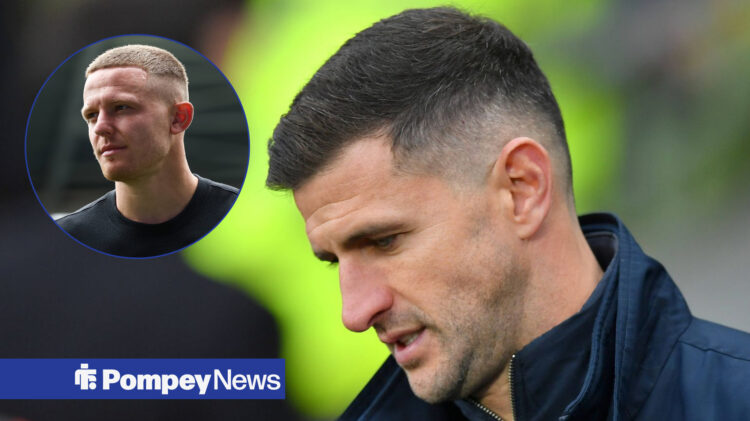 John Mousinho looking disheartened with Colby Bishop in circular inset