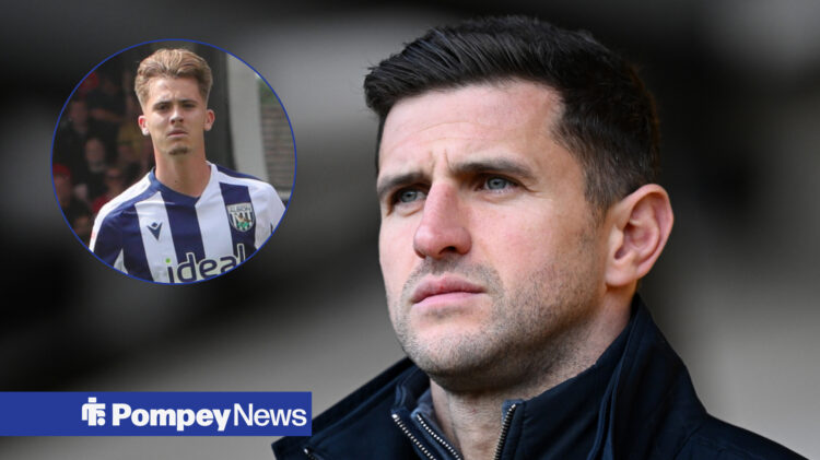 John Mousinho looks on, Isaac Price in action for West Brom in circular frame inset