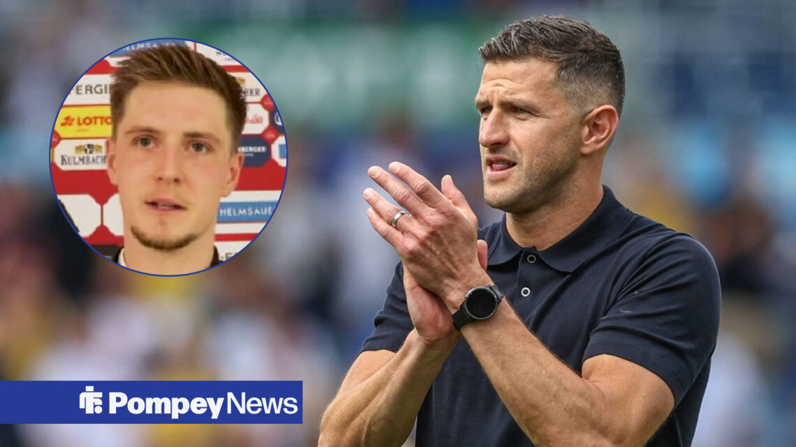 John Mousinho clapping with Josh Knight in circular inset
