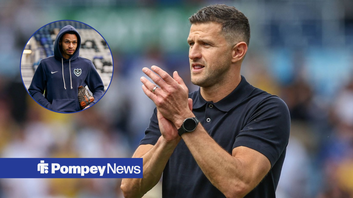 John Mousinho clapping in blue polo shirt with Josh Murphy in circular inset