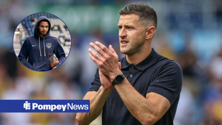 John Mousinho clapping in blue polo shirt with Josh Murphy in circular inset