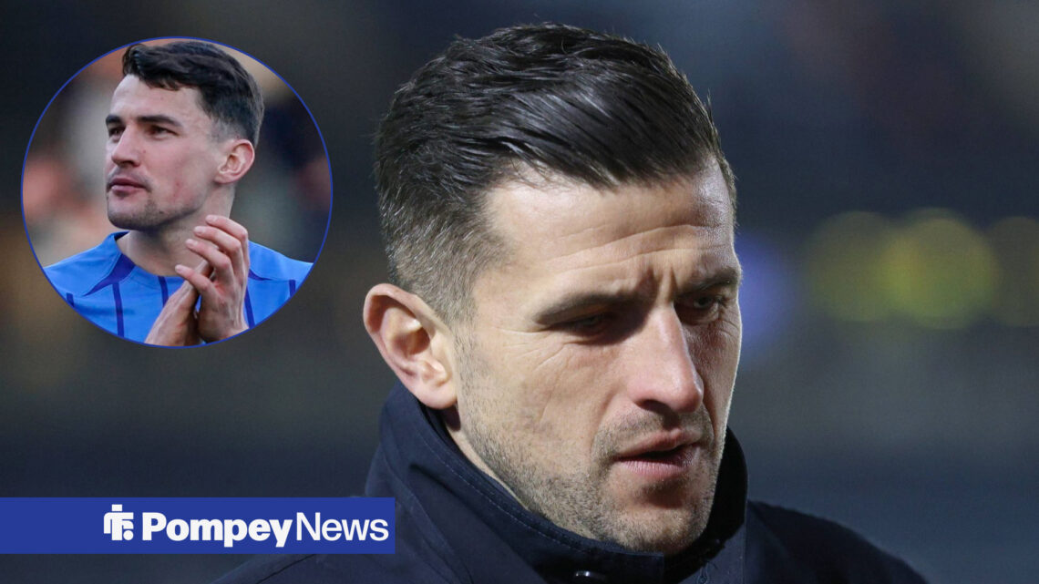 John Mousinho looking annoyed with Regan Poole in circular inset