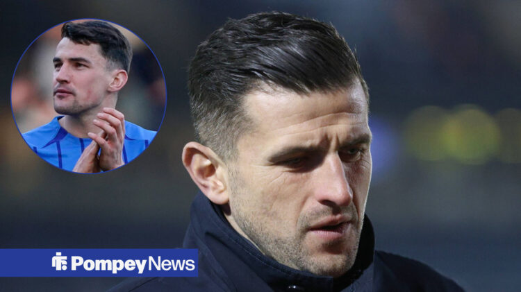 John Mousinho looking annoyed with Regan Poole in circular inset