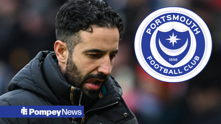 Ruben Amorim disappointed and Portsmouth badge.