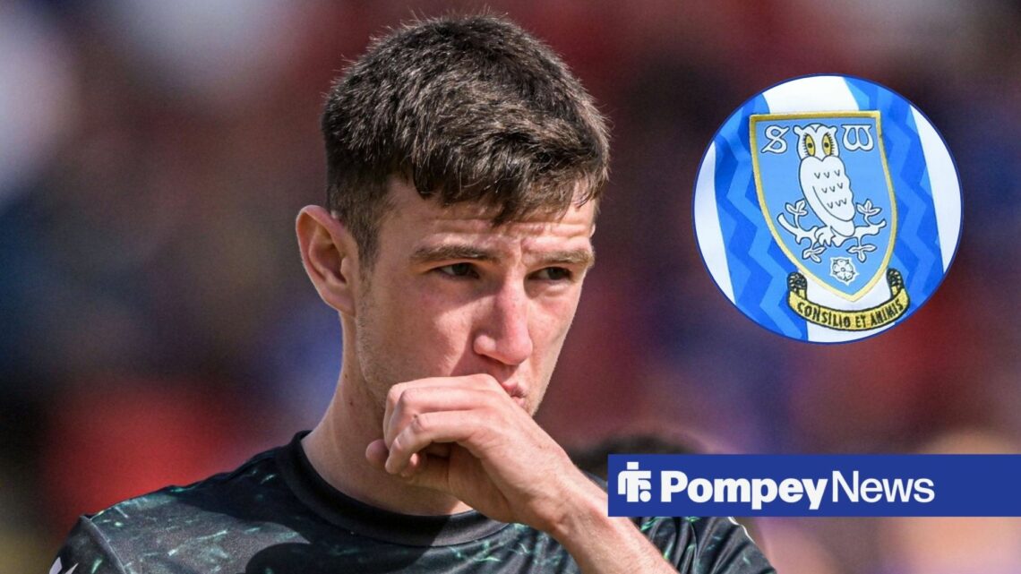 Makenzie Kirk wiping mouth with Sheffield Wednesday badge in circle