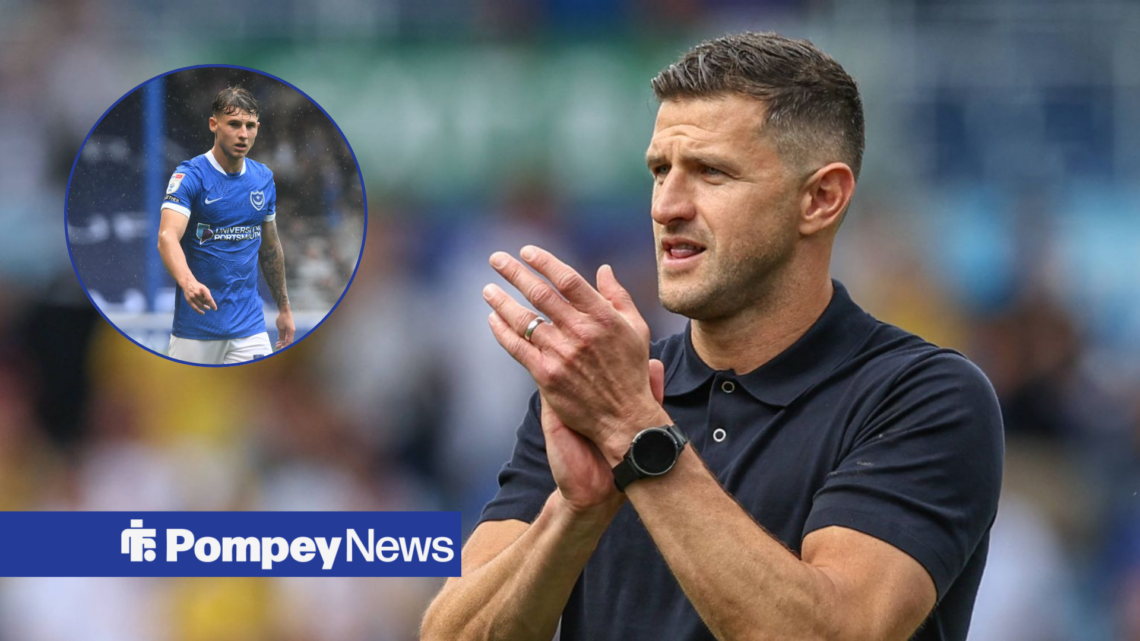 John Mousinho clapping whilst facing a circle inset of Adrian Segecic