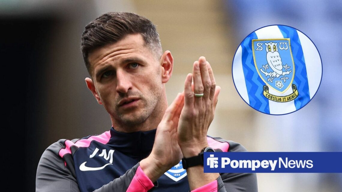 John Mousinho clapping Sheffield Wednesday badge in circle