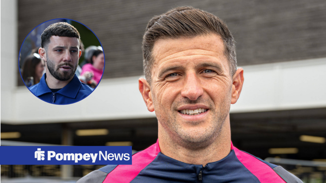 John Mousinho smiling with Conor Chaplin looking in circle