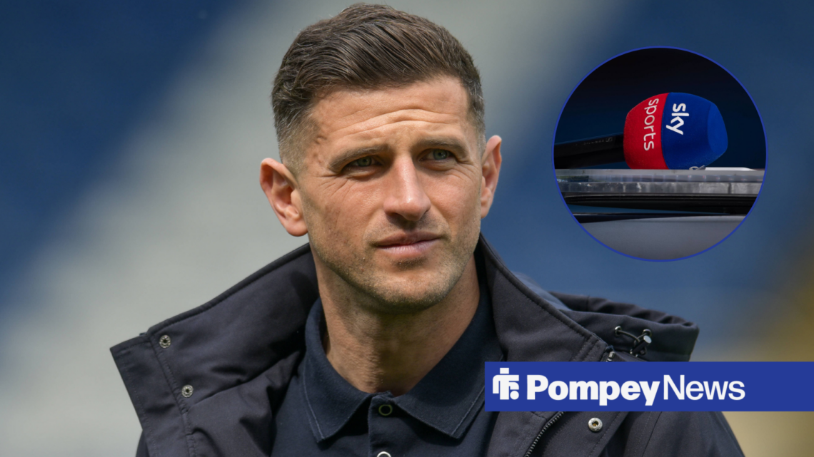 John Mousinho looking at Sky Sports microphone in circle