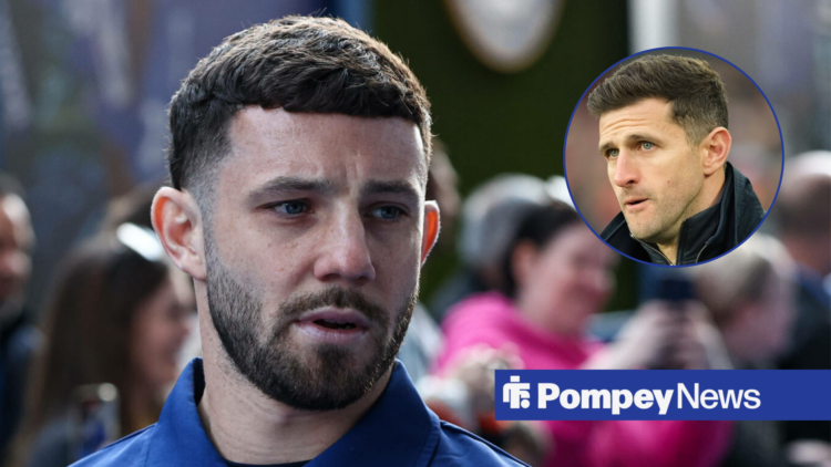 Conor Chaplin looking at John Mousinho in circle
