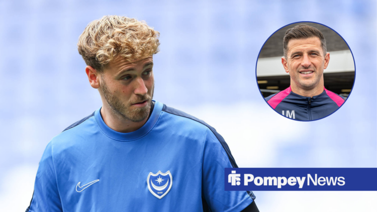 Nicolas Schmid looking at John Mousinho smiling in circle
