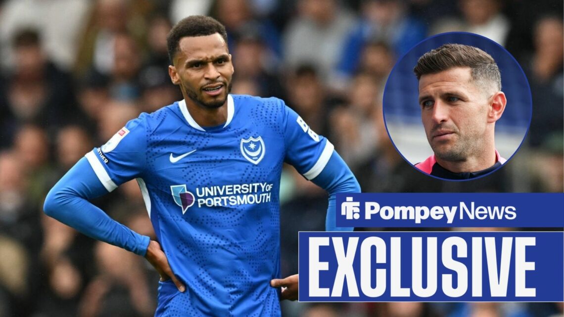 Josh Murphy with his arms on his hips, with John Mousinho in a circular frame