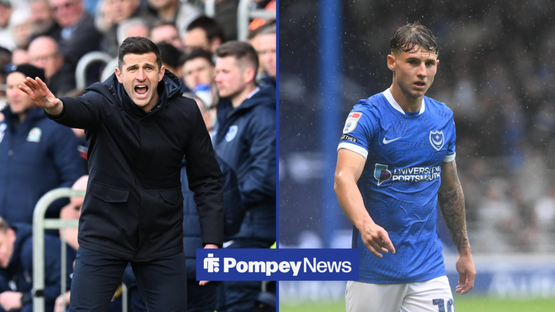 John Mousinho points, with Adrian Segecic alongside him in a split screen image