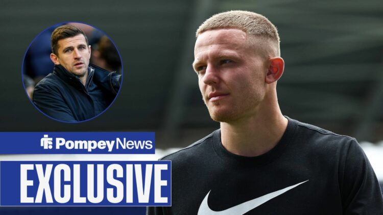 Colby Bishop in black Nike t-shirt with John Mousinho in circular inset and Exclusive tag