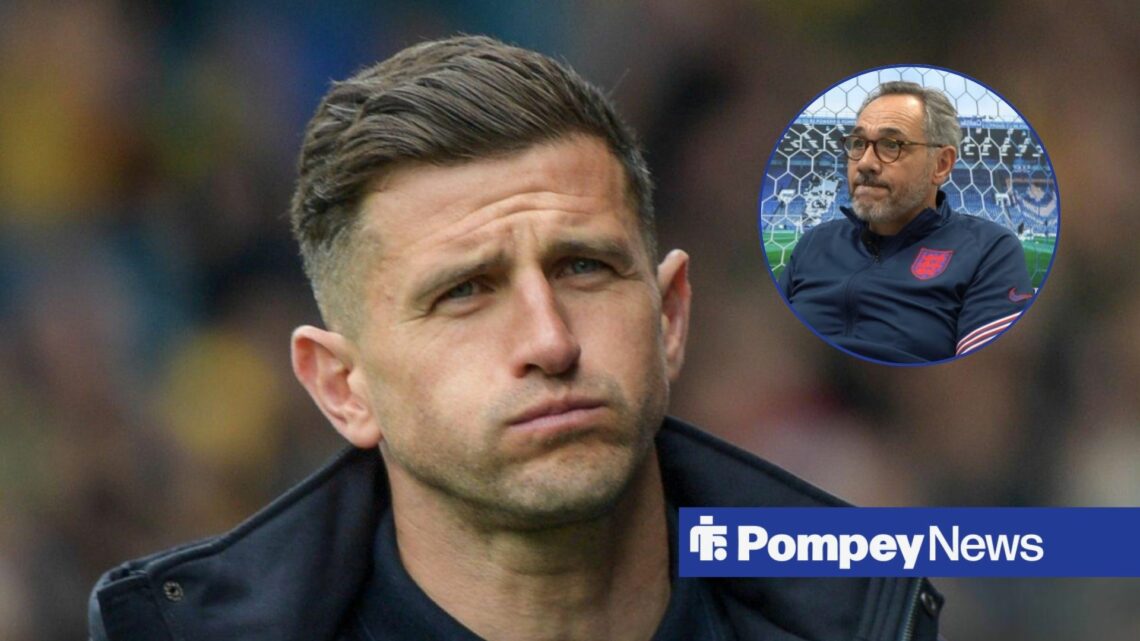John Mousinho looking deflated with Guy Whittingham in circular inset