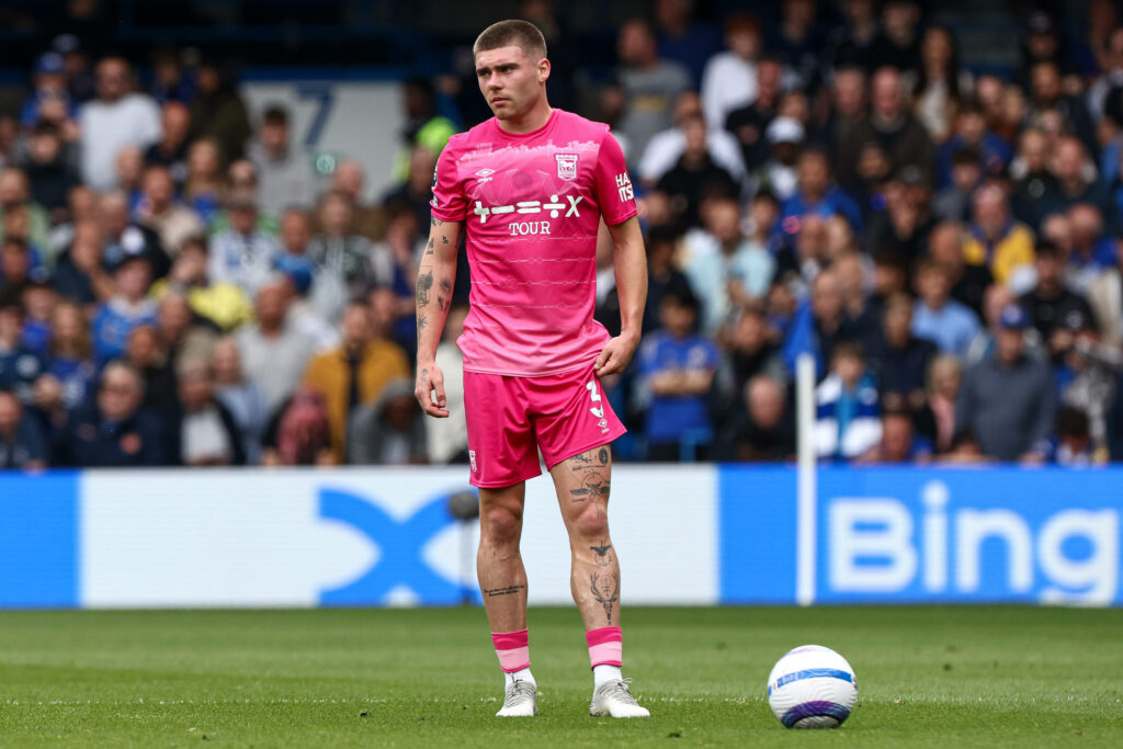 Leif Davis in pink Ipswich kit