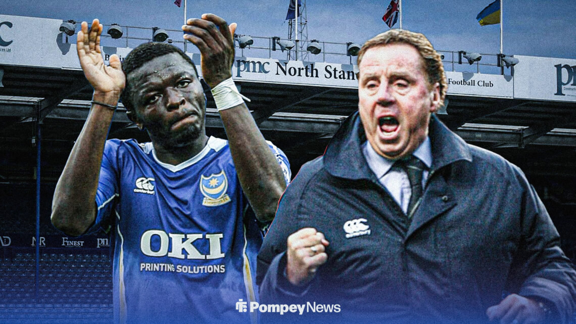 Sully Muntari and Harry Redknapp celebrating in front of Fratton Park