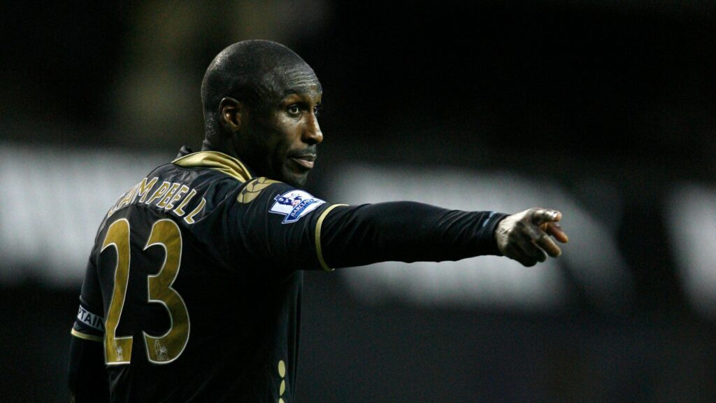 Sol Campbell pointing as Portsmouth captain