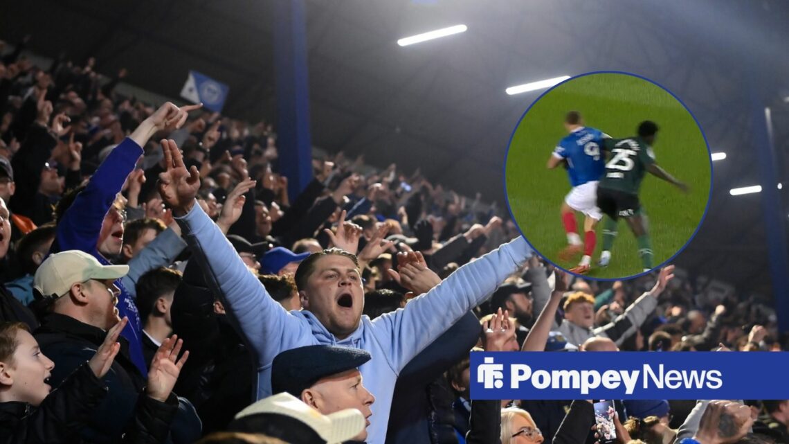 Portsmouth fans with Colby Bishop battling for the ball in circle