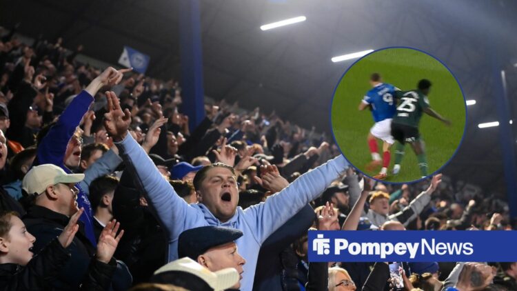 Portsmouth fans with Colby Bishop battling for the ball in circle