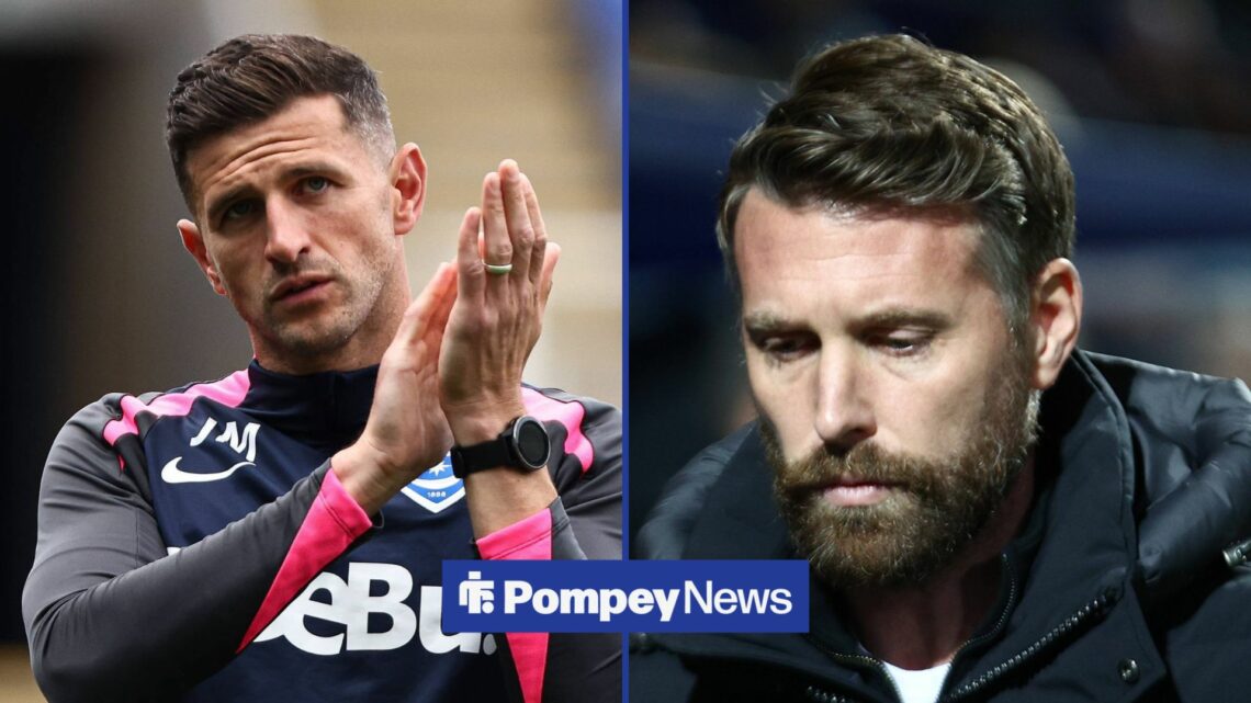 John Mousinho clapping on left with Rob Edwards on right