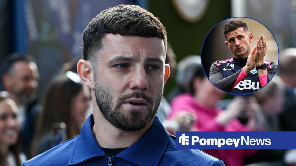 Conor Chaplin close-up with John Mousinho clapping in circular inset
