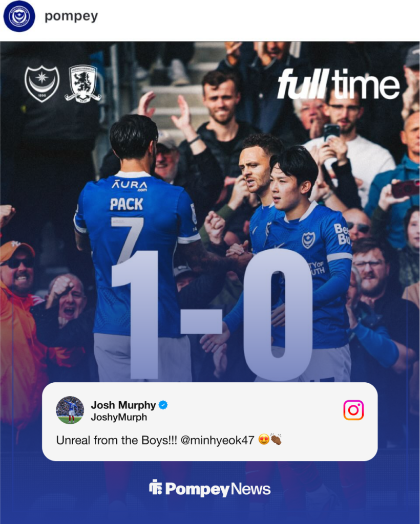 Josh Murphy sending Yang Min-hyeok praise on Instagram